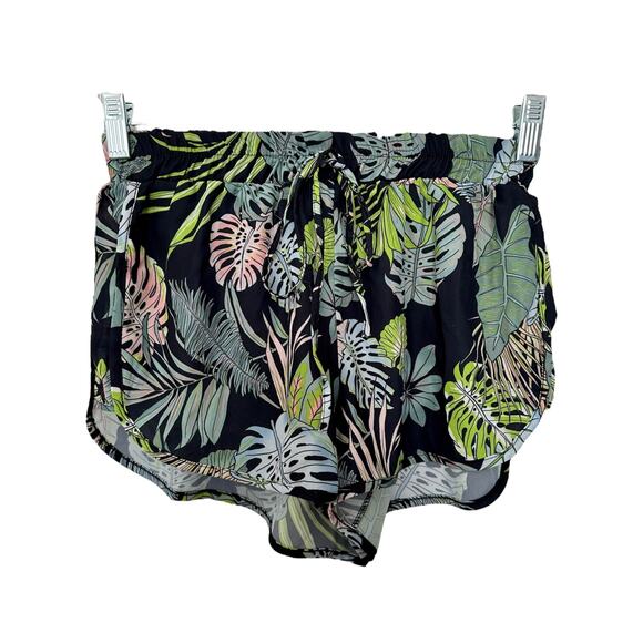 LF Love Tropical Monstera Leaf Print Shorts Black Small New - Picture 1 of 7